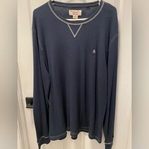 Men’s Original Penguin Navy Long Sleeve Waffle Shirt / XXL